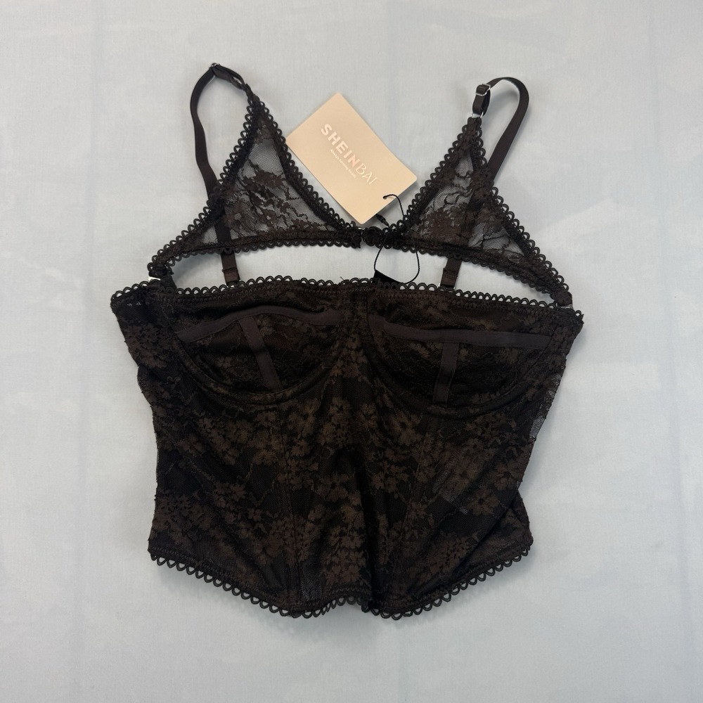 SHEIN BAE Women's M US 6 Brown Floral Lace Corset Bustier Bralette Top NWT